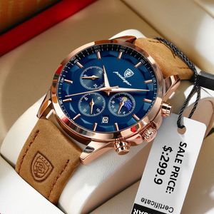 Zegarek poedagar men kwarcowy zegarek luksusowy sport Waterproof chronograf świetlisty data Man Business Skórzowe zegarki męskie zegar 230829