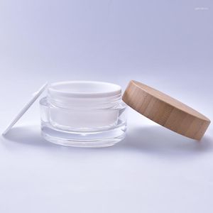 Vorratsflaschen, Cremedosen mit Bambusdeckel, leere Acryl-Kosmetik-Verpackungsbehälter, Körper, Gesicht, klares Glas, innen aus Kunststoff