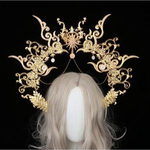 Słońce Bogini Angel Kc Halo Crown Headpiece Queen Anna Baroque Tiara Opaska na głowę Lolita Kolekcja Gothic Akcesoria