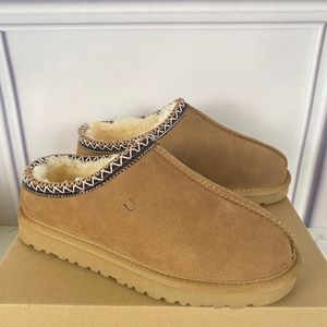 Stivale Tasman Tazz Punta tonda solida Punta corta in pelle di pecora Taglio classico Super Mini Suola spessa Scarpe basse invernali da donna Tomaia in pelle scamosciata di lana