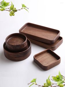 Plates Whole Wooden Snack Plate Black Walnut Solid Dry Fruit Japanese Retro Style Candy Storage Square Dinner