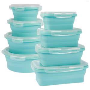 Storage Bottles 8Pcs Collapsible Food Containers With Lids Reusable Silicone Square Round Lunch Folding Stackable Box