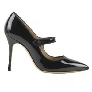 럭셔리 Desigber Ladies High Heel Pumps 여성 브랜드 펌프 Mary Janes 섹시한 발가락 파티 파티 드레스 신발 특허 가죽 이브닝 패션 신발 크기 34-43 12-10cm