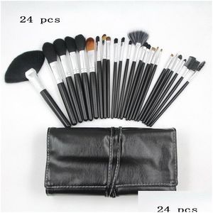 Pennelli per trucco Set di pennelli da 24 pezzi Custodia in pelle di pelo di capra Strumento di bellezza Coloris Cosmetici professionali Kit per il trucco Consegna a goccia Salute Dhy6H