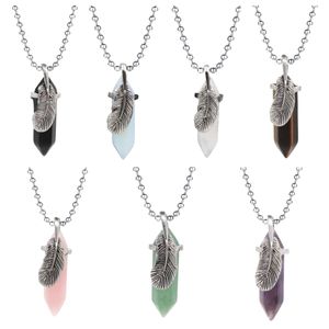 Natural Gem Netclace Netclace Jewelry Tabet Style Alloy Jewelry Feather Lucky Healing Energy Gem Gem Gembuate Generation for Lover