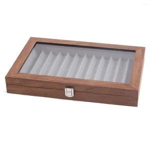 Grid Walnut Pen Storage Holder Case Wear-Display Student Gift Anti Dust-Rectangle Fountain Box Pen-Collection