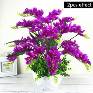 Decorative Flowers 1Bunch Artificial Plastic Orchid Flower Plant Fake Silk Wedding Arrangement For Home Decoration