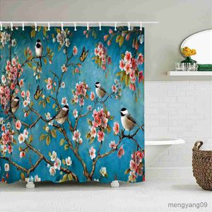 Shower Curtains Chinese Style Shower Curtain 3D Print Flowers Bird Fish Landscape Bathroom Accessories Waterproof Fabric Bath Curtains R230830