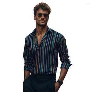 Men's Casual Shirts British Style Long Sleeved Striped Shirt Mens Slim Fit Dress Streetwear Social Party Clothing Plus Size S-XXL