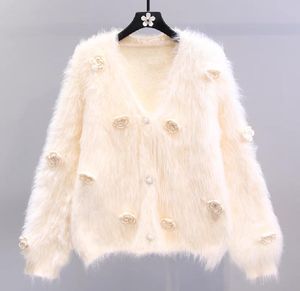 23-Peluche Camelia Sand * ro Maglione da donna 2023 Autunno/Inverno Celebrity francese con scollo a V cardigan lavorato a maglia Cappotto spesso