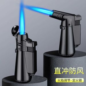 エルボストレートヘッド円筒形フラッシュブルー炎小スプレーガンメタル風力葉巻溶接ライターセットファイアロックGJFV