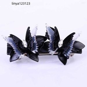 Hair Clips Buena Korean Cellulose Acetate Butterfly Barrette Middle Black Jeweled Elegant Accessories