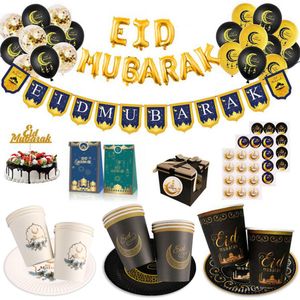 Dekorativa föremål Figurer Eid Mubarak Plates Banner Balloon Table Boary Ramadan Decoration Kareem Islamic Muslim Party Decor Al Adha Gifts 230829