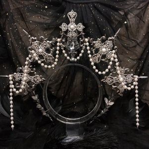 Silber Gothic KC Halo Krone Kopfschmuck Lolita Sonnengöttin Königin Barock Tiara Halloween Stirnband Haarschmuck