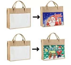 Sublimation Jute Tote Bags with Handles Reusable Linen Grocery Shopping Bag Blank Burlap Storage Bag for Woman DIY Decoration 43*35cm