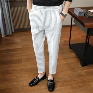 Erkekler 2023 Erkek Çizgili Takım Pantolon Sonbahar İnce Fit Elbise Yüksek Kalite Resmi İş Ofisi Damat Düğün Pantolonları 28-36