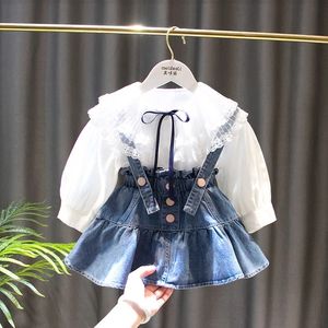 Clothing Sets 0 6Y Girls Suit Little Girl Baby Denim Skirt Shirt Two piece Set Children s Spring and Autumn Long sleeved Clothes 230830