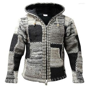 Herrenjacken Herrenjacke Winter Warm Fleece Hippie Hoodie Reißverschluss Pullover Strickjacke Bohemian Kapuzenoberteile