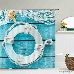 シャワーカーテン高品質の布ビーチ防水シャワーカーテンホーム装飾3Dノルディックスタイルの海辺の海辺のビーチバスルームカーテンR230831