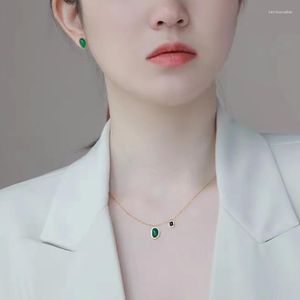 Pendant Necklaces 2023 Classic Green Black Imitation Agate Stainless Steel Earrings For Woman Korean Fashion Jewelry Girls Simple