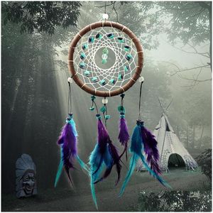 Artes e artesanato atacado-antigo imitação floresta encantada dreamcatcher presente artesanal apanhador de sonhos net com penas pendurado na parede dhvn5