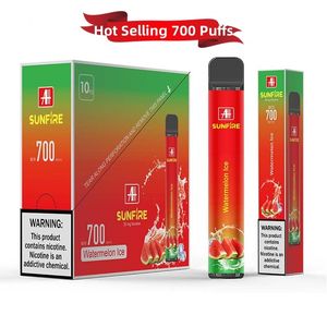 Sıcak satış tek kullanımlık e-sigara tek kullanımlık vape puf 700 kalem güneş ateşi 700 puflar tek kullanımlık elektronik sigara 320mAh pil 2.0ml tpd sertifikalı toptan fiyat