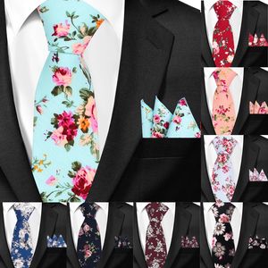 Bolo slipsar avslappnad blommig bomull och fickfyrkant set blommuttryck mager slips för män mens nacke cravat 6cm smala slipsar 230829