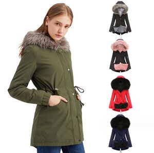 Inverno feminino parka grosso pele quente com capuz jaqueta feminina casaco fino de alta qualidade para mulher