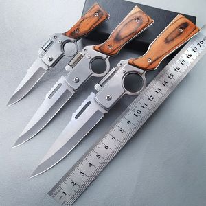 Set da 3 pezzi Coltello pieghevole da esterno con lama in acciaio inossidabile con luce a LED Coltello tascabile da campeggio LEGNO Posate da taglio EDC