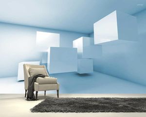 Tapeten Papel De Parede Abstrakte Würfel im blauen Raum Geometrische 3D-Tapete Wohnzimmer Tv Wand Schlafzimmer Papiere Wohnkultur