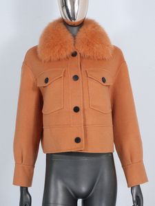 Misto lana da donna CXFS Giacca invernale da donna Cappotto in vera pelliccia Collo naturale Tasca corta Capispalla Streetwear Moda 230830