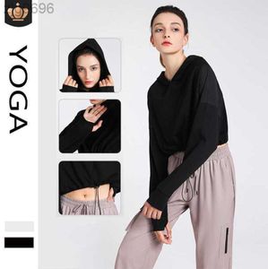 2023 Desginer Al Yoga t Top Curto Top Com Capuz Esportes Moletom Feminino Solto Ajuste Secagem Rápida Outono/Inverno Fitness Running Sweater Manga Longa