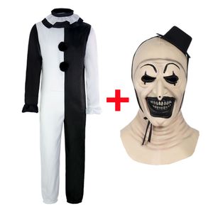 Thema Kostüm Terrifier Kunst Der Clown Kostüm Maske Anzug Cosplay Horror Böse Joker Hut Latex Masken Overall Halloween Karneval Party Requisiten 230830