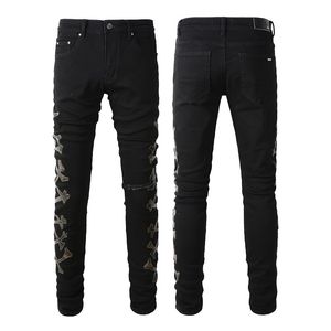 2023 N577 Purple Jeans Designer Mens Jeans High Street America для мужчин вышив