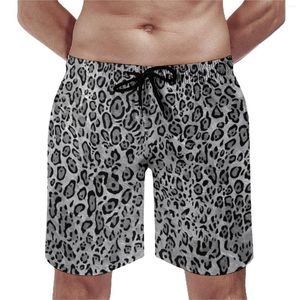 Mens Shorts Grey Cheetah Animal Skin Board Stylish Monochrome Leopard Print Fashion Beach Running Surf Comfortable Swim Trunks