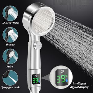 Bathroom Shower Heads Head Intelligent Temperature Display LED 4 Modes Adjustable High Pressure Water Saving Sprayer Accessories 230829