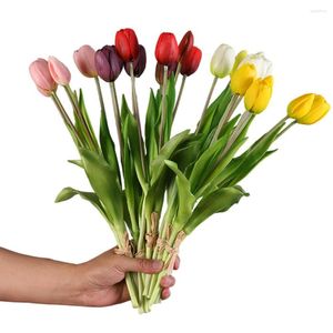 Decorative Flowers 5pcs Artificial Tulip Single Long Stem Bouquet 40cm Wedding Fake Flower Home Decor Real Touch Simulation Plant