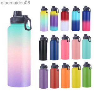 Tumblers 18oz 32oz 40oz 64oz doppelwandige Hydroes-Edelstahl-Wasserflasche mit Strohhalmdeckel, vakuumisolierte Thermosflasche für Sport, 2 l HKD230830