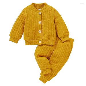 Clothing Sets 0-4 Years Old Children's Solid Color Linen Sweater Set 2023 Baby Pure Cotton Knitted Cardigan Two-piece Casual Wear