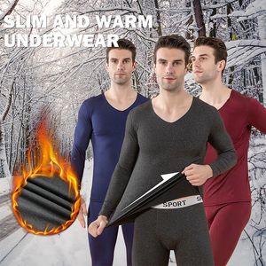 Men s Thermal Underwear Seamless for Man Winter Warm Fleece Tops Invisible Thermo Warmer Long Johns Solid Color Pajamas Set Homewear 230830