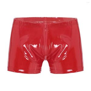 Underpants Mens Sexy Open Crotch Leather Short Pants For Sex Latex Shaping Sheath Fetish Boxer Bulge Pouch Sexi