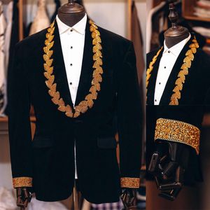 Gloden Beading Tuxedos For Men Wedding Slim Fit Gorgeous Tailored Shawl Lapel Jacket One Piece Male Costume Coat