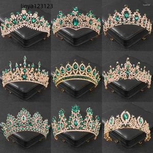 Saç klipleri barok yeşil kristal tiaras ve kronlar rhinestone balo gelin düğün aksesuarları mücevher taç tiara kadınlar için gelin hediyesi