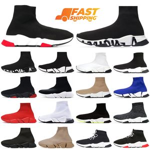 Speed ​​Trainer Sock Shoes Män Kvinnor Designer Sneakers Triple Black White Red Blue Khaki Clear Sole Lace Up SpeedTrainer Mens Womens Balenciga Outdoor Sports Trainers