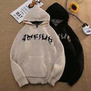 Erkek Sweaters Y2K Moda Örme Haruku kapüşonlu kazak Amerikan Vintage Street Erkek ve Kadınların Gevşek Büyük Boy Marka Kat