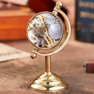 Pocket Watches Arrival Spinning Globe Gold Desk Clock Men Creative Gift For Pocket Watch Copper Table Clock Mechanical Pocket Watch Male 230830
