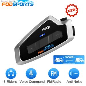 Fodsports FX2 Intercom Motorradhelm-Headset, kabellos, Bluetooth 5.0 für 3 Fahrer, Interphone, Fahrradlautsprecher, Moto-Kommunikation, Q230830