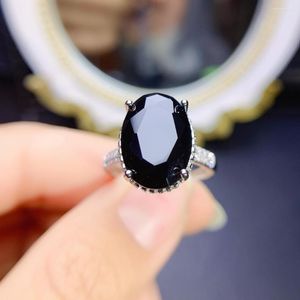 Cluster Rings 925 Sterling Silver Women Man's Ring Oval 10x14mm Natural Black Spinel Gemstone Promise Engagement for Gift