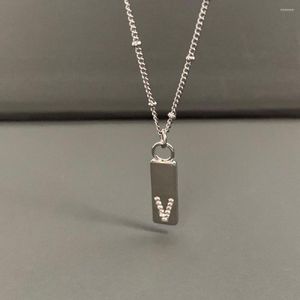 Pendanthalsband silver färg zirkon initial bokstav snidad fyrkantig halsband trendig koppar alfabet charm stål pärlkedja smycken smycken