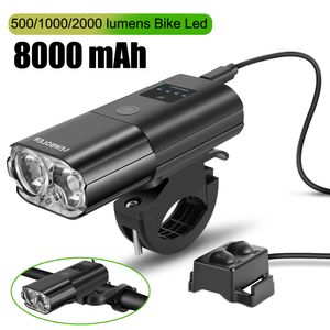 Luci per bici Luce per bicicletta 1000Lumen 4000mAh Faro Accumulatori e caricabatterie di riserva Torcia Elettrica Manubrio Ricarica USB MTB Ciclismo su strada Highlight 230830